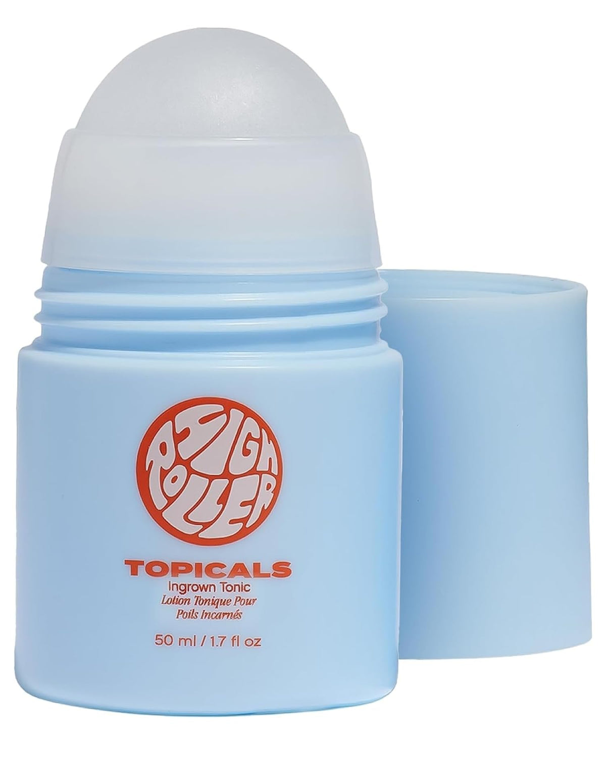 Topicals High Roller roll-on bottle soothes irritated skin after shaving.