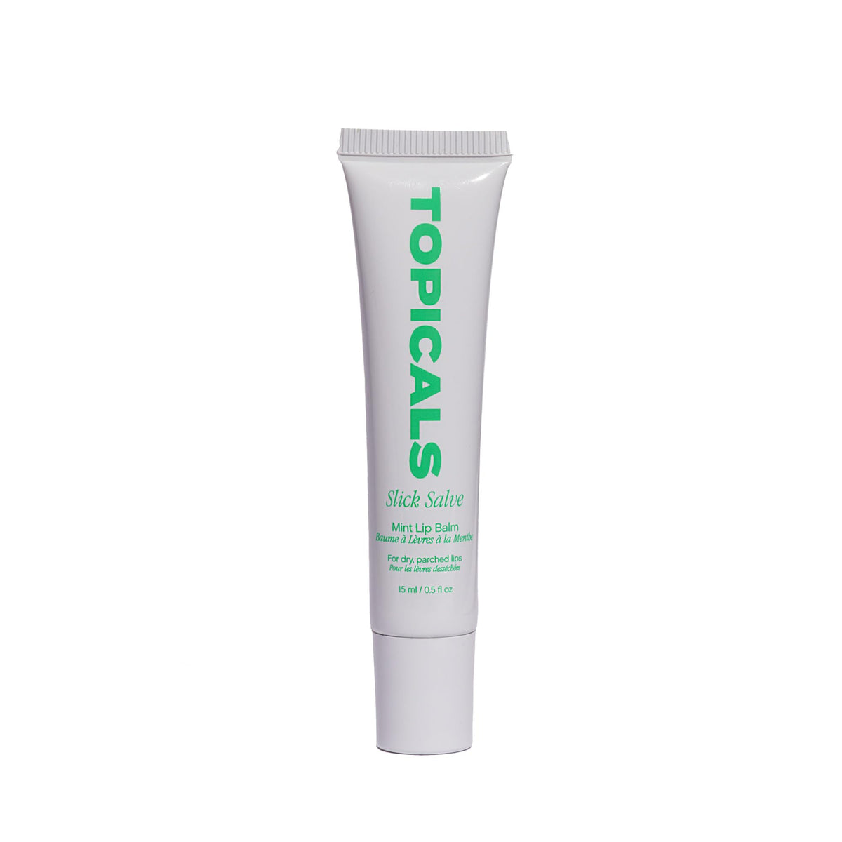 Topicals Slick Salve Mint Glossy Lip Balm compact for quick hydration and subtle shine.