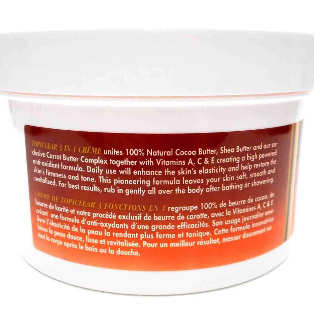 Topiclear 3in1 creme texture closeup shows creamy consistency for quick absorption