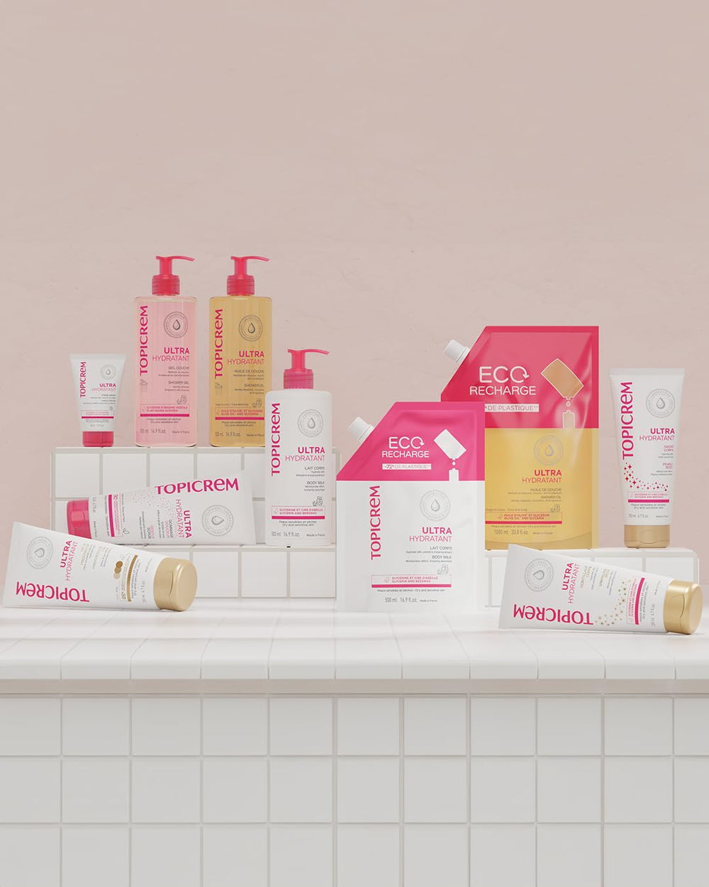 Topicrem Ultra-Moisturising Body Milk family use illustrates suitability for all ages.