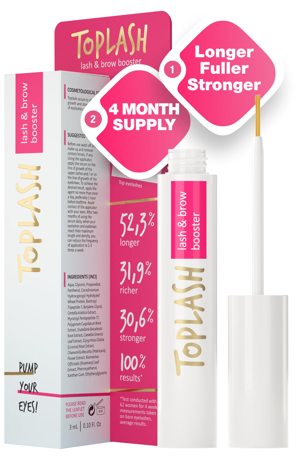 Toplash Eyelash Serum bottle front for daily lash care