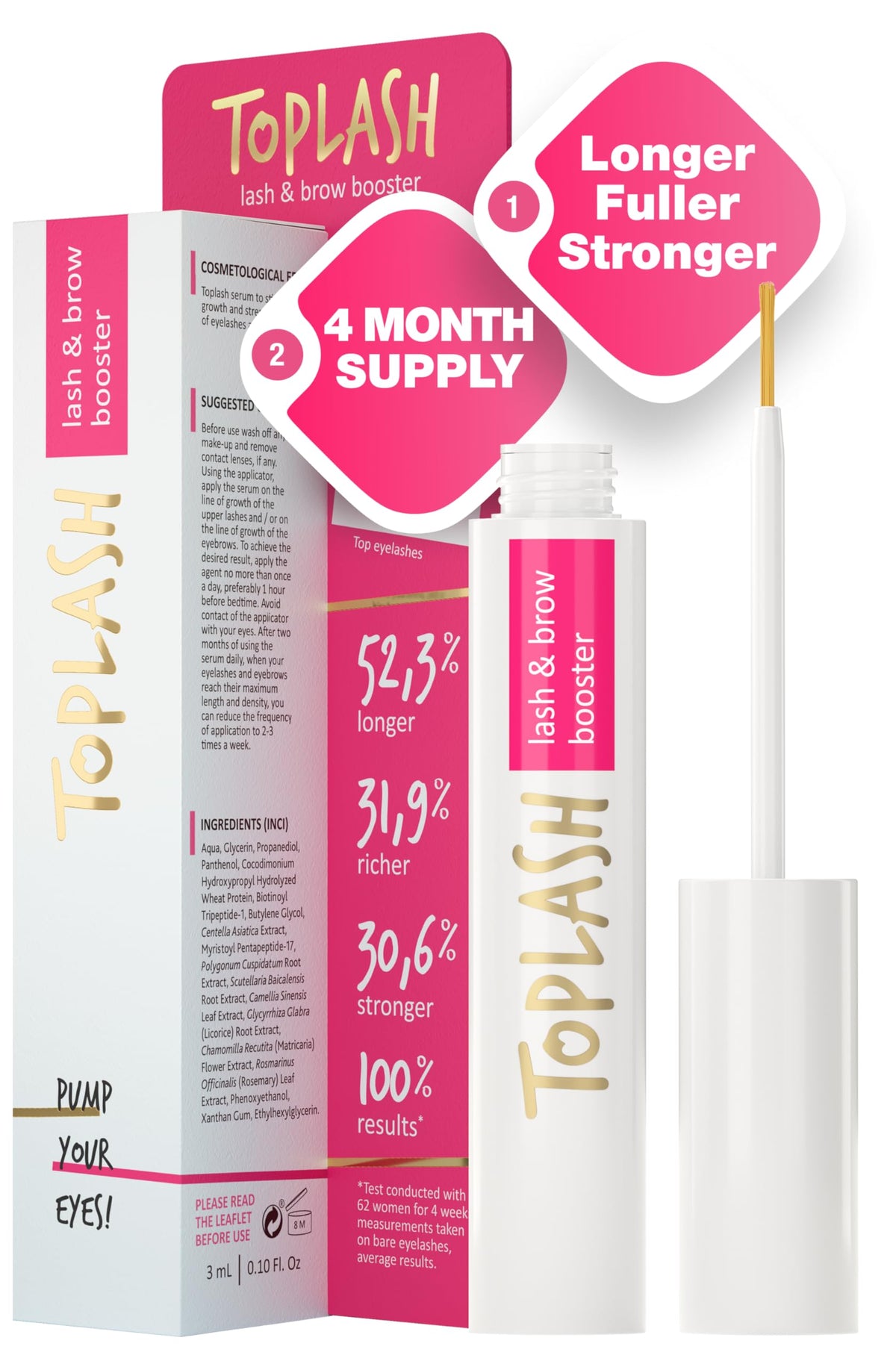 Toplash Eyelash Serum bottle front for daily lash care