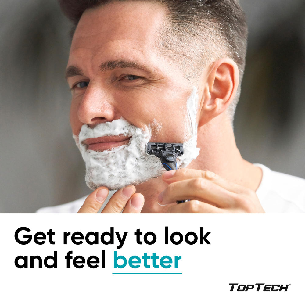 Toptech Razor 3 blades closeup showing sharp blades for precise shaving.