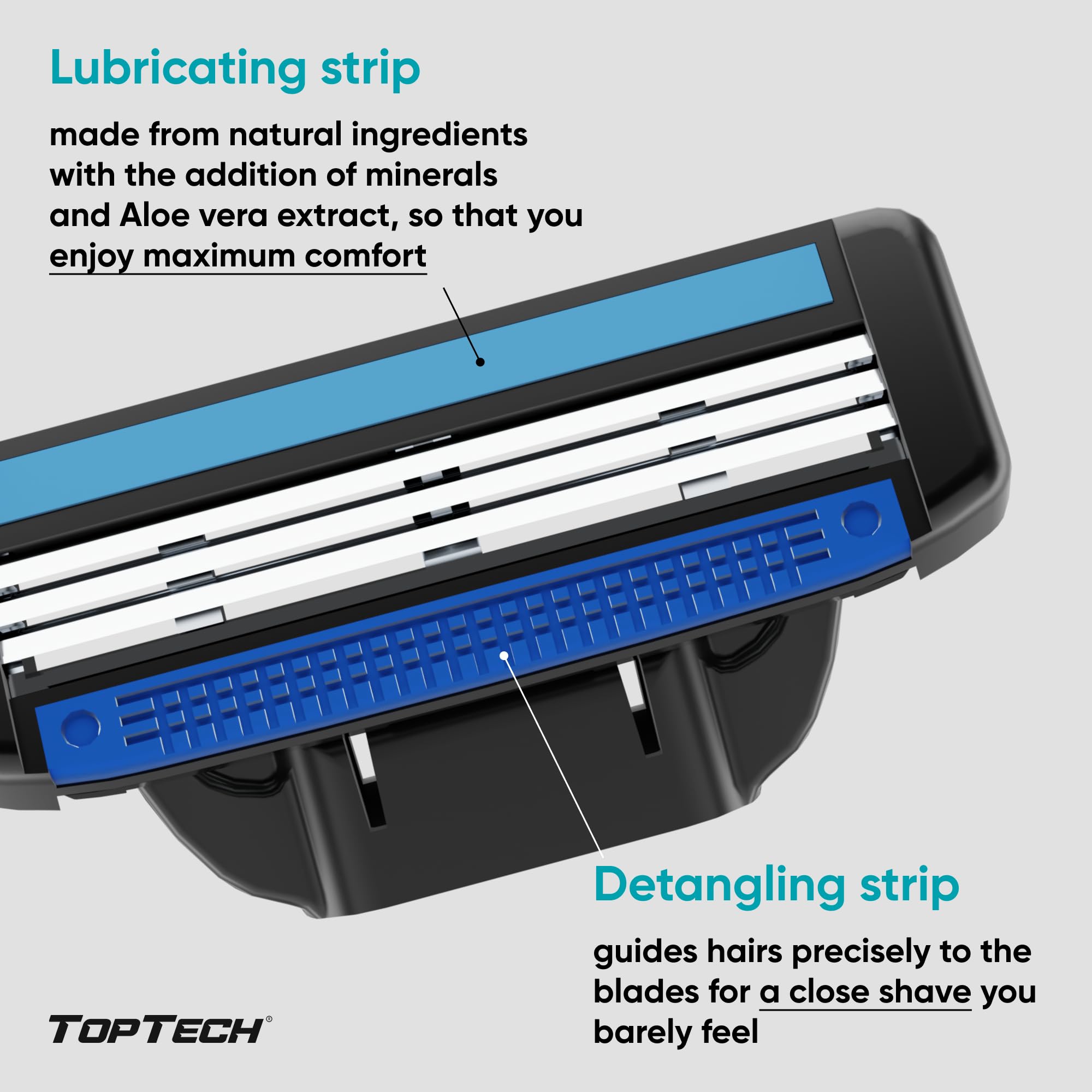 Toptech Razor 3 easy-glide technology helps reduce friction during shave.
