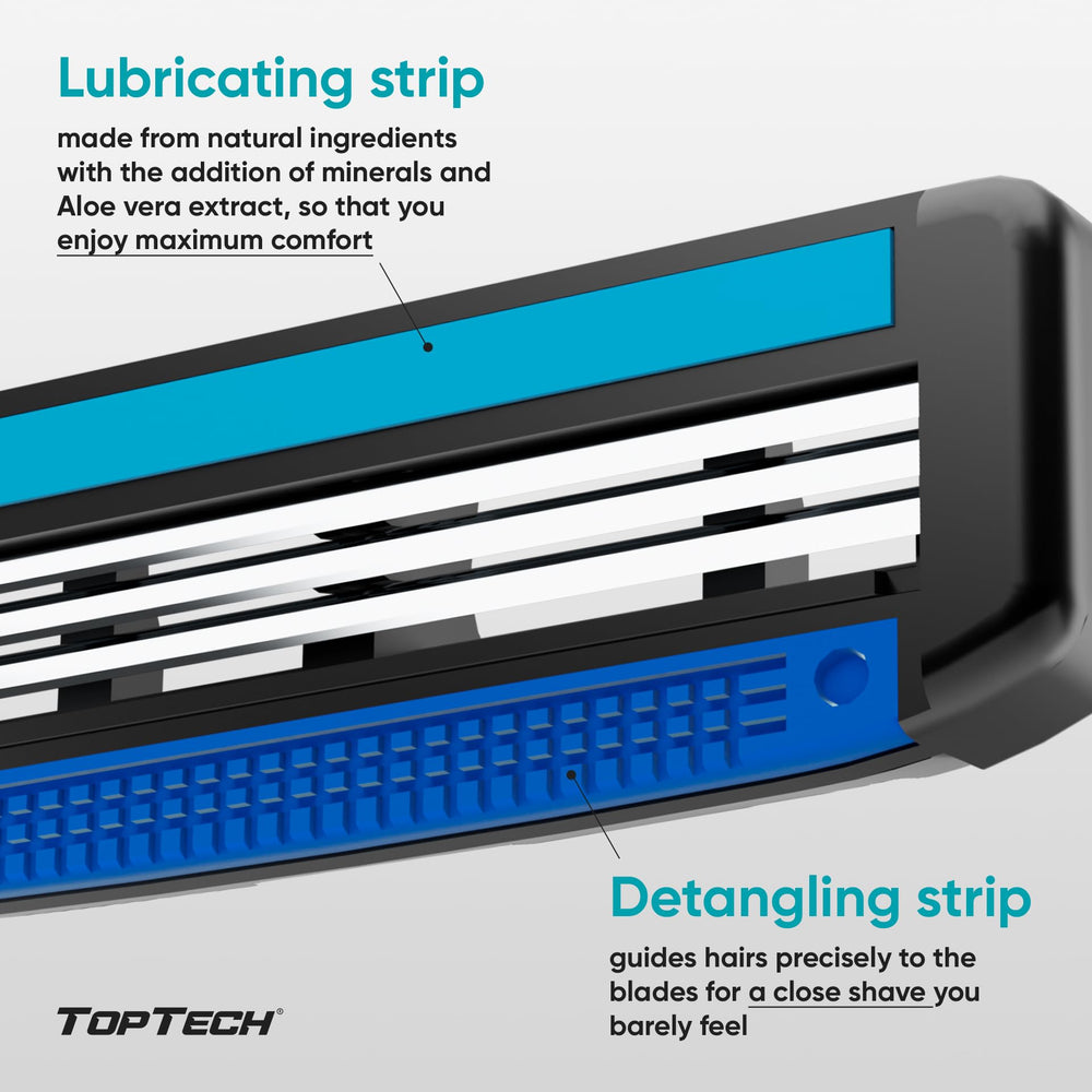 Toptech Razor 3 for Men easy glide technology graphic demonstrates efficient rinsing and quick clean-up