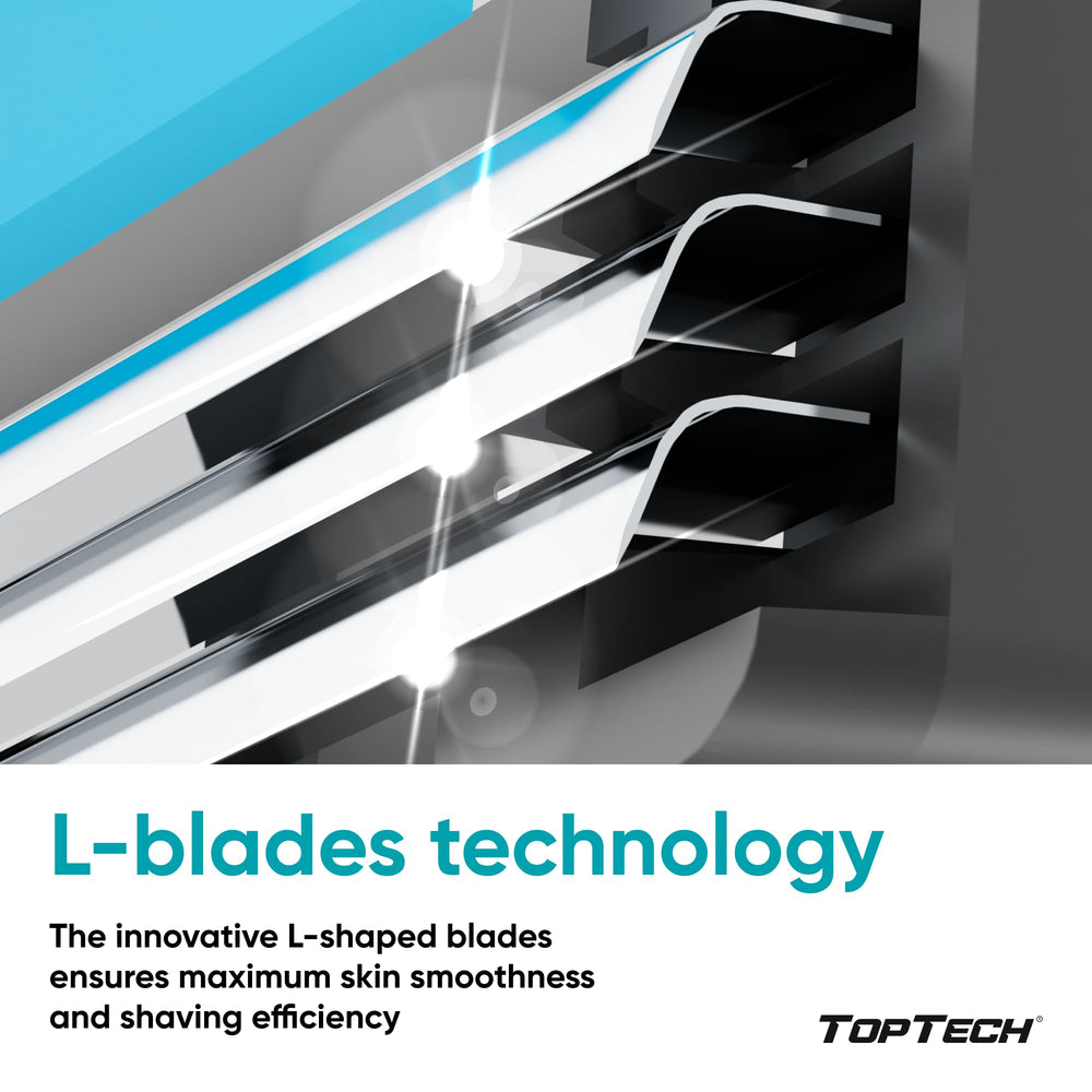 Toptech Razor 3 L-blade design increases efficiency with fewer passes.