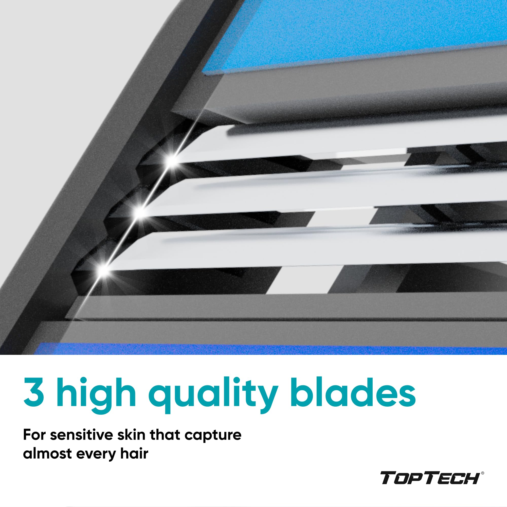 Toptech Razor 3 pre-shave strip shows Aloe for smoother prep.