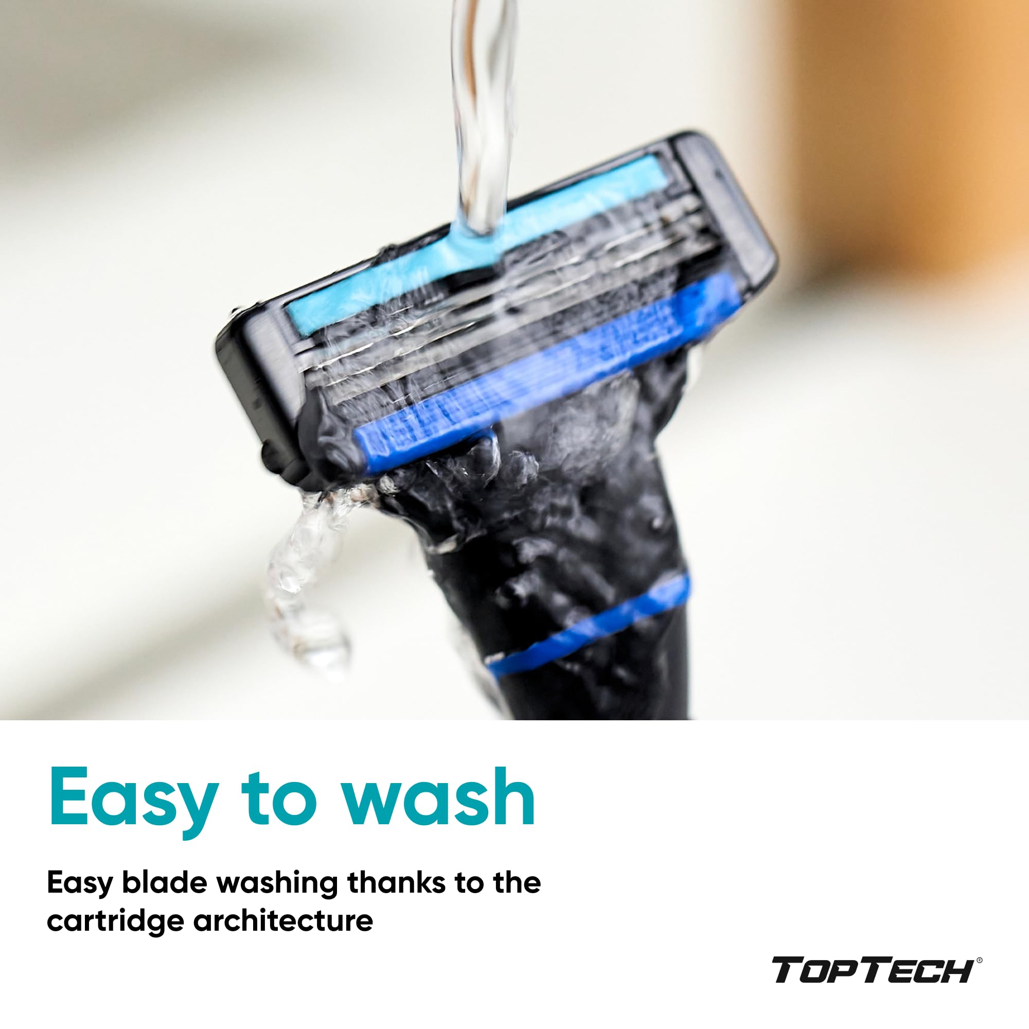 Toptech Razor 3 cartridge rinsing-friendly design makes cleaning quick.