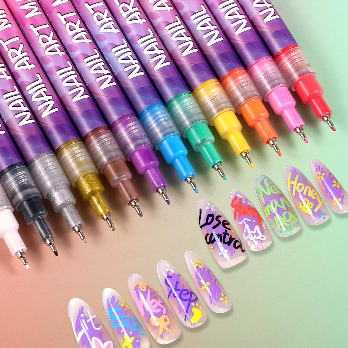 Torbers Nail Art Markers metallic gold and silver colors for vibrant designs.