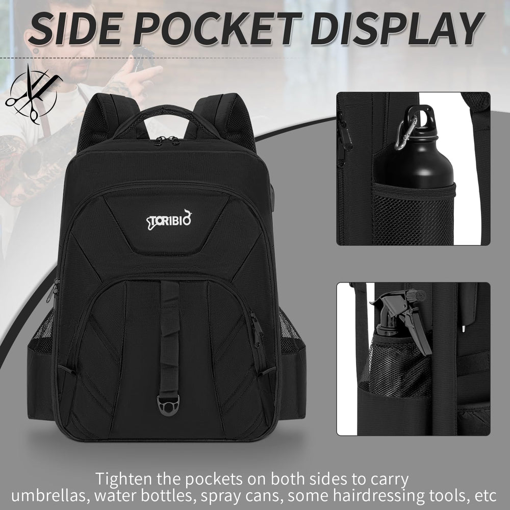 TORIBIO barber bag fits a 15-inch laptop and large tools.