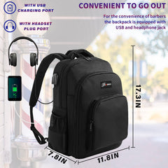 TORIBIO barber bag USB port enables charging on the go and music