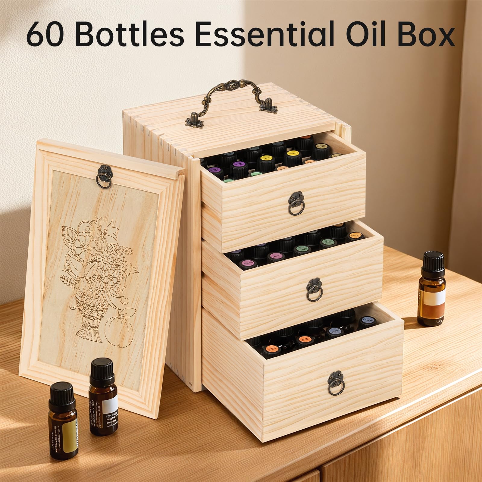 TORIBIO Essential Oils Box engraved-pattern lid adds subtle branding and elegant presentation.