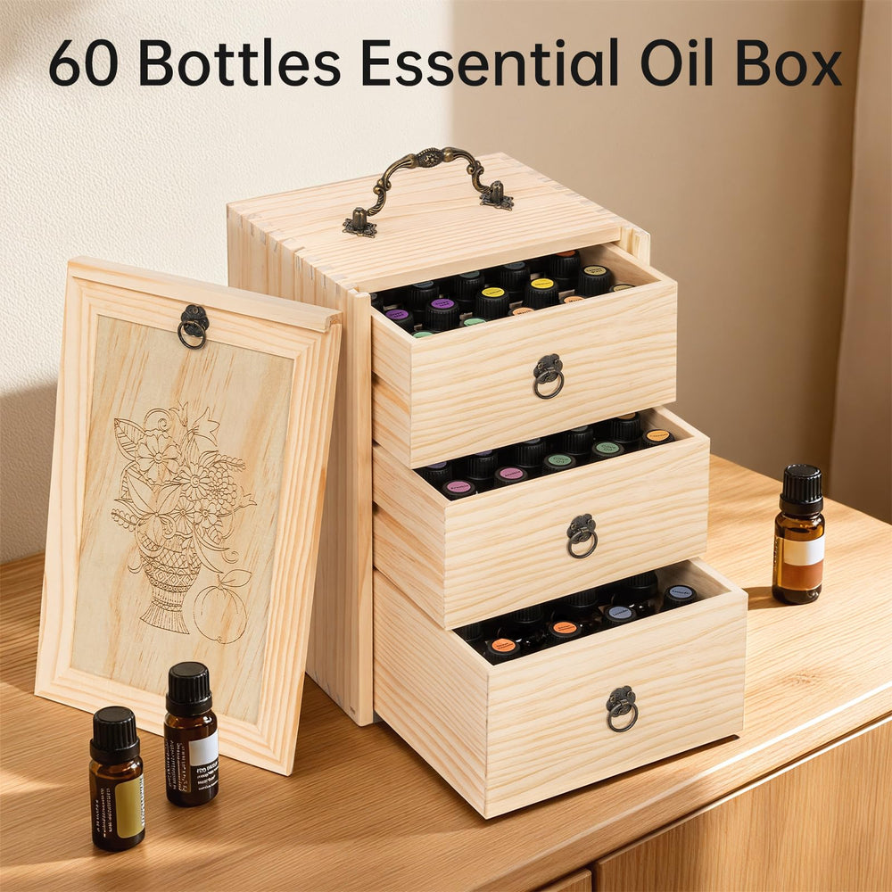 TORIBIO Essential Oils Box engraved-pattern lid adds subtle branding and elegant presentation.