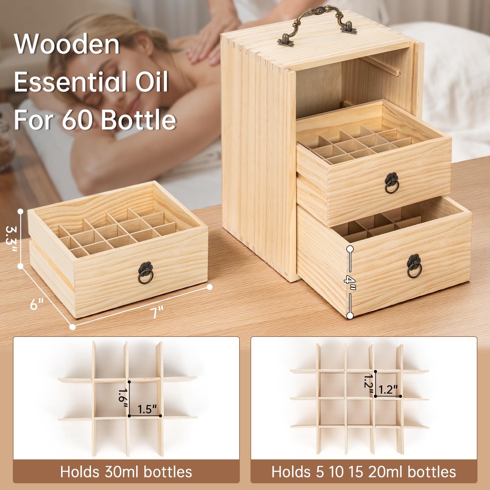 TORIBIO Essential Oils Box wood grain detail emphasizes craftsmanship for a decor-friendly display.