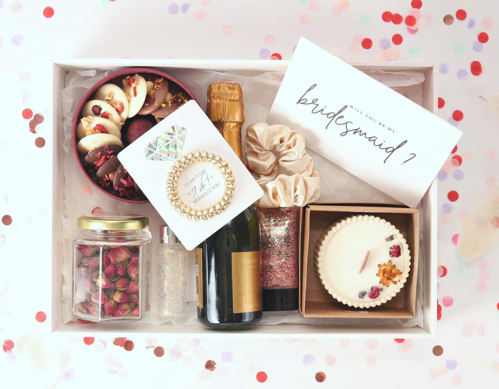 TOROS maid of honor gift idea with gold hair ties on cards for heartfelt bridesmaid proposal.