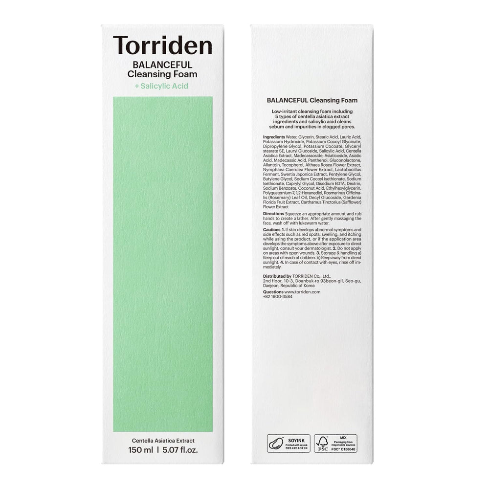 Torriden Balanceful bathroom routine scene shows using cleanser for balanced skin.