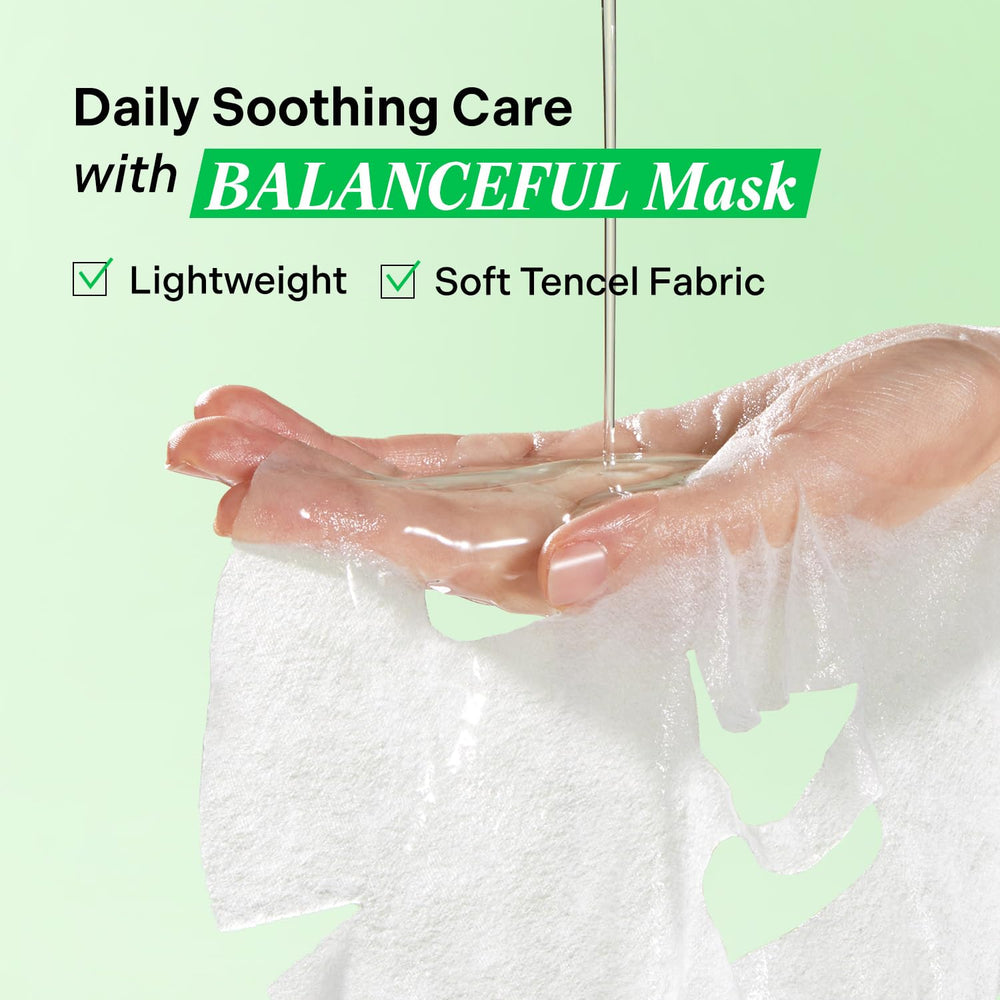 Torriden Balanceful Cica Mask on face—calming care in a 10–15 minute session.