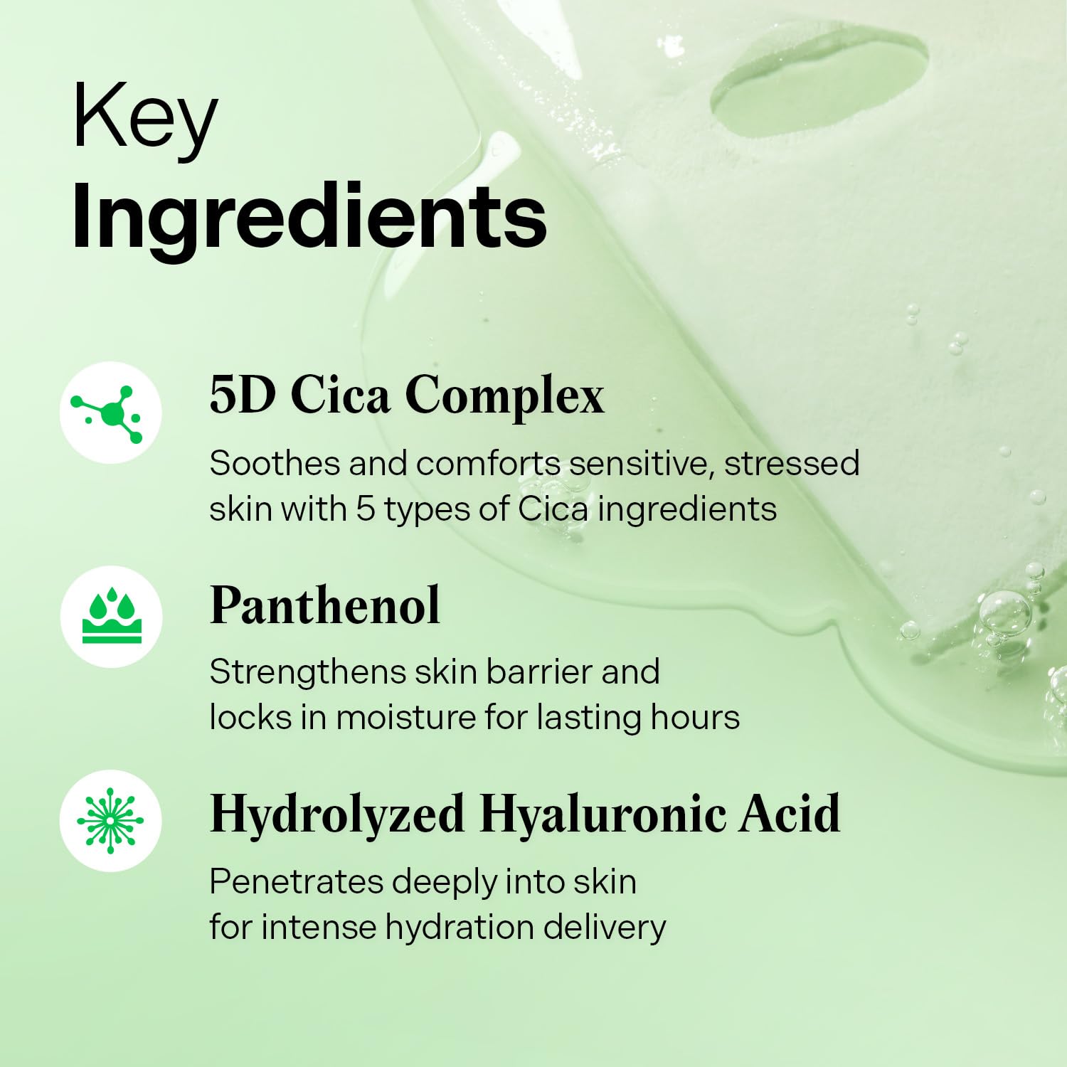 Torriden Balanceful Cica Mask sheets closeup—soft 50/50 fiber sheet hugs contours.