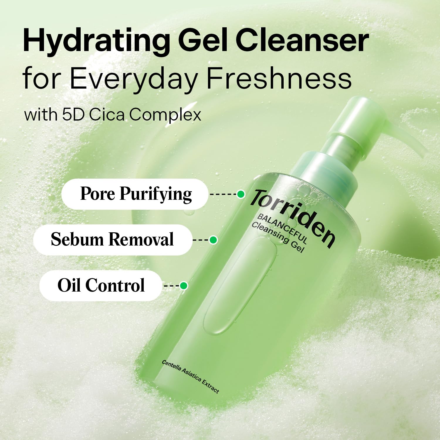 Torriden BALANCEFUL Cleansing Gel bottle-pump view implies easy, soothing daily cleansing.