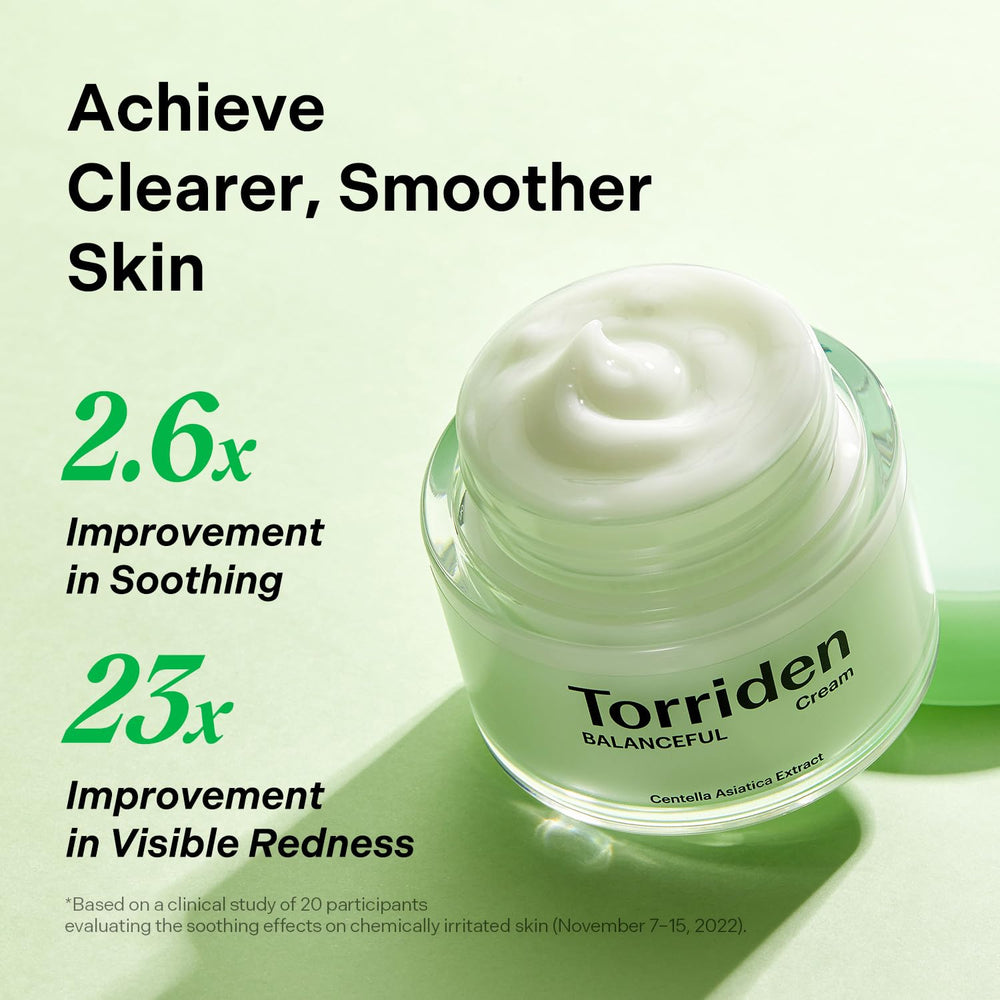 Torriden BALANCEFUL Cream with panthenol and hyaluronic acid for dewy hydration.