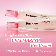 Torriden CELLMAZING eye-cream 5D collagen complex highlights deep hydration and elasticity support.
