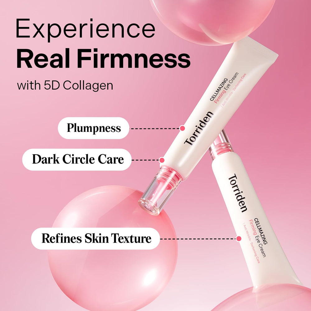 Torriden CELLMAZING eye-cream tube closeup shows silky texture ideal for nightly eye care.