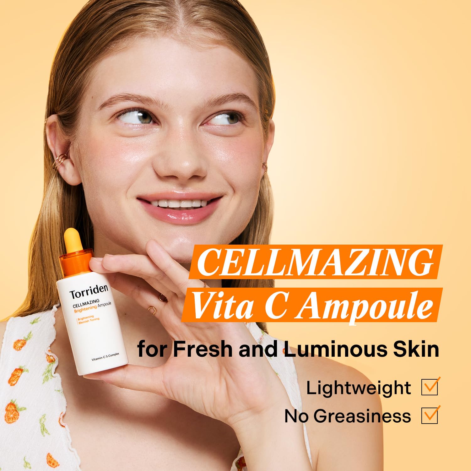 Torriden CELLMAZING Vita C Ampoule pump close-up for precise dosing.