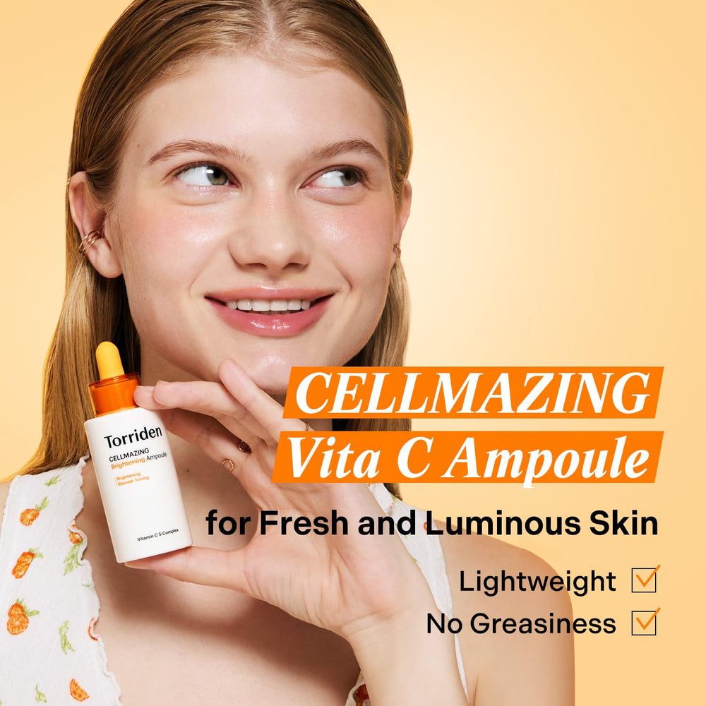 Torriden CELLMAZING Vita C Ampoule pump close-up for precise dosing.