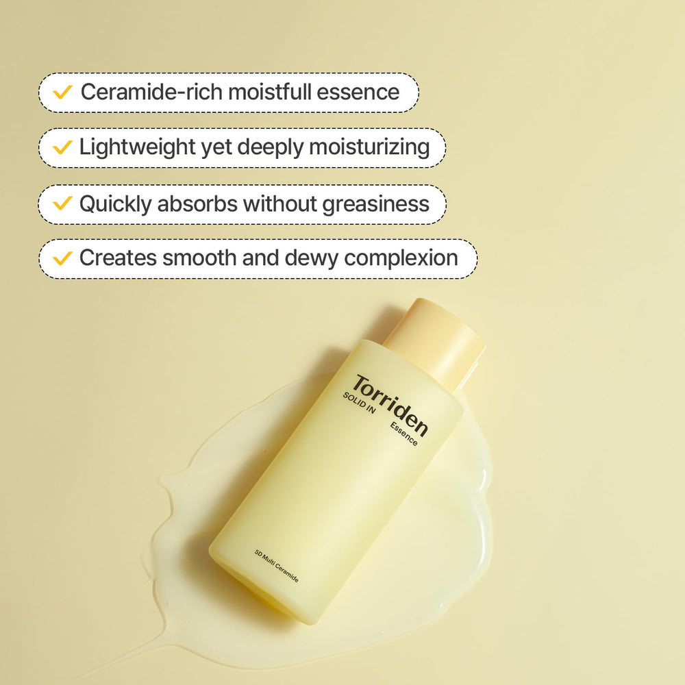 Torriden Ceramide essence with free-from ingredients emphasizes hypoallergenic, gentle skincare