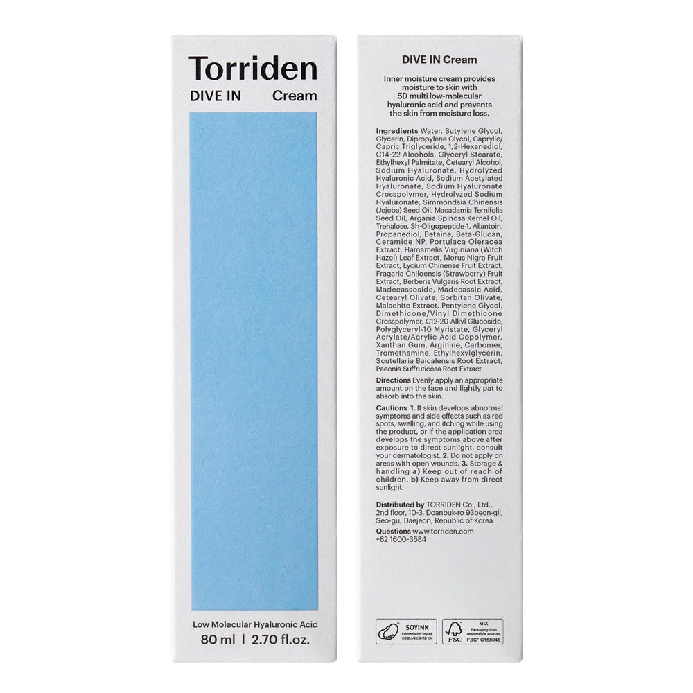 Torriden DIVE IN Cream jar highlights gentle care for sensitive skin.
