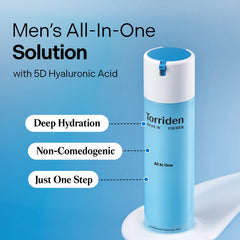 Torriden DIVE IN FOR MEN 5D hyaluronic acid concept illustrating deep hydration.