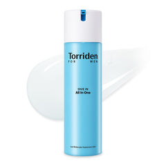 Torriden DIVE IN FOR MEN all-in-one bottle showing lightweight hydration for daily use.