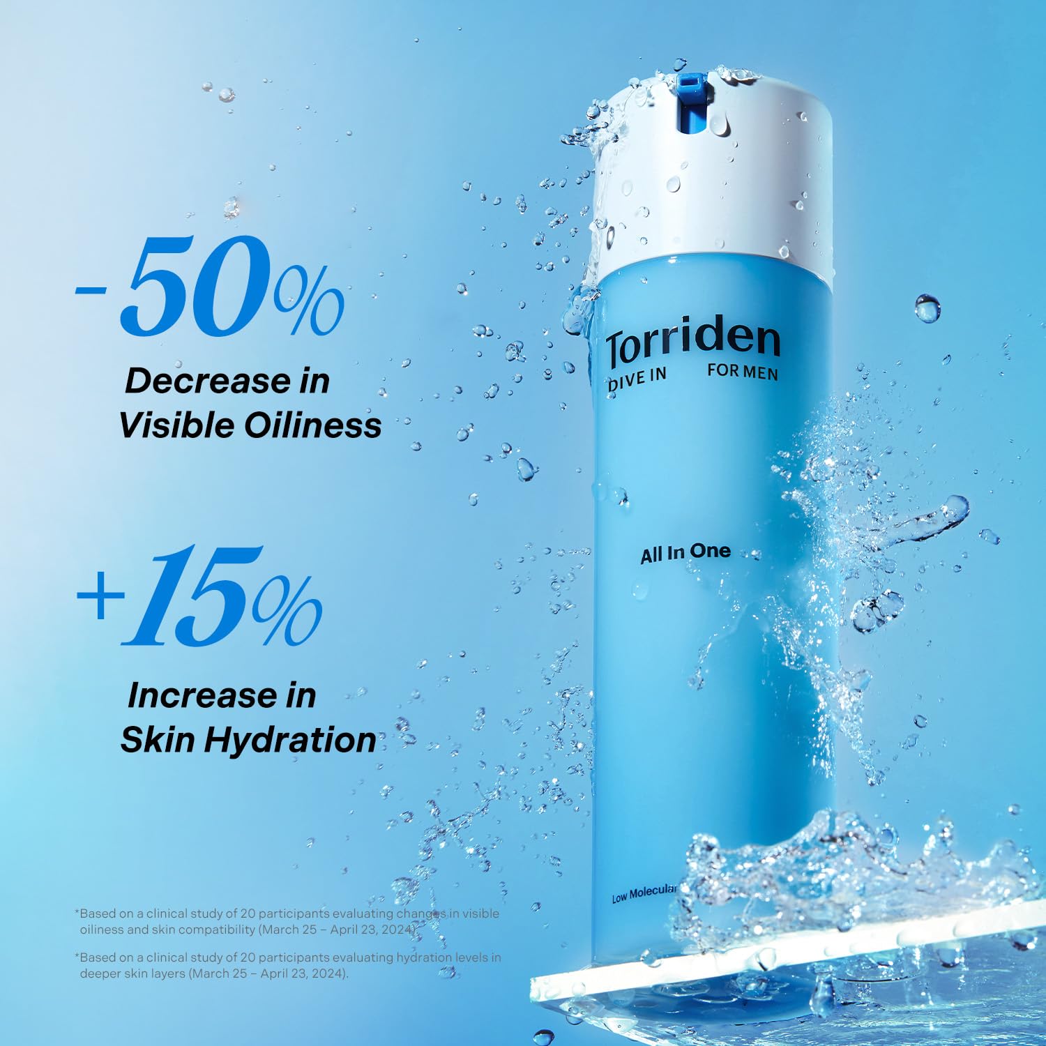 Torriden DIVE IN FOR MEN skin close-up showing a smoother, refreshed look.