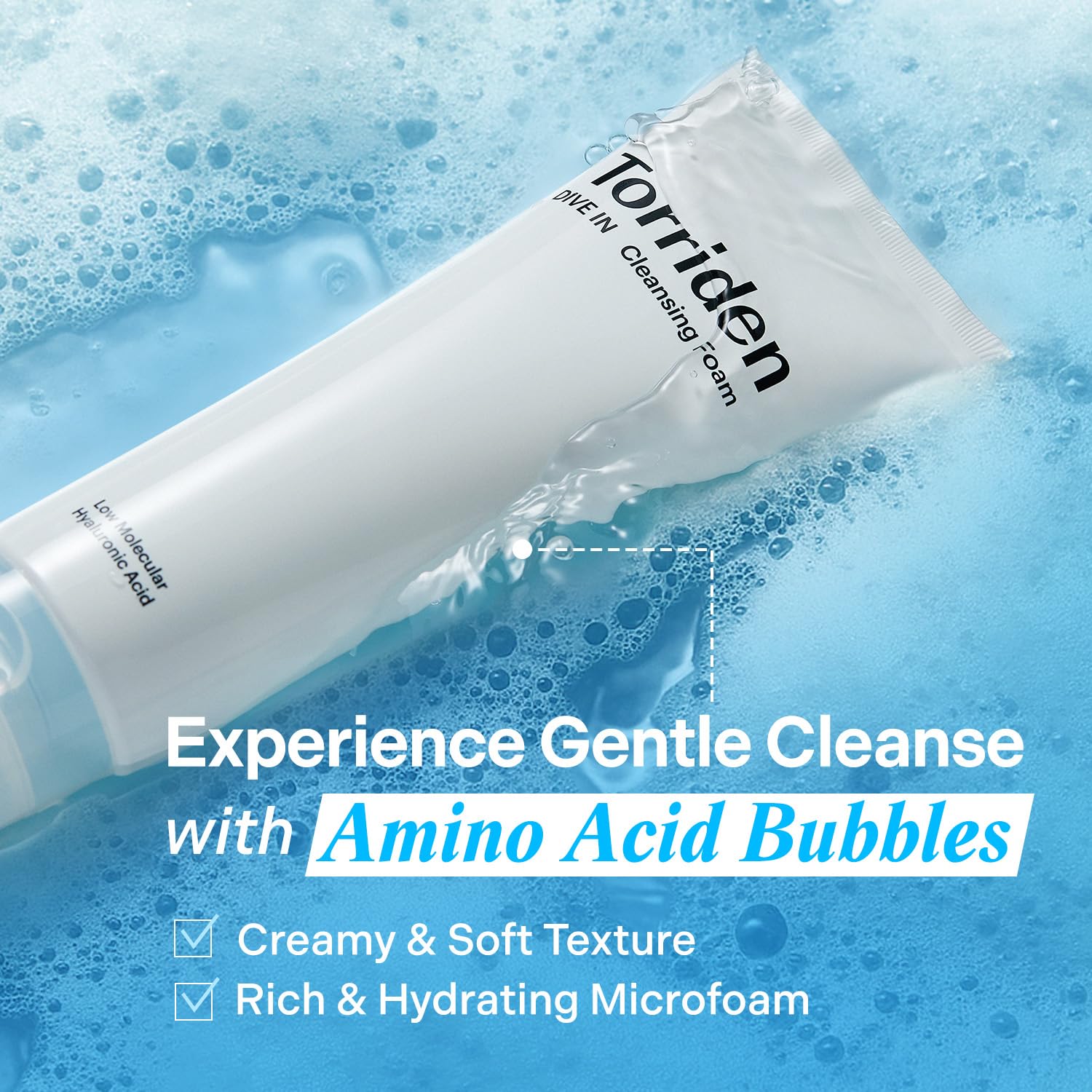 Torriden Dive In hydration demonstration implies skin feels refreshed after cleansing.