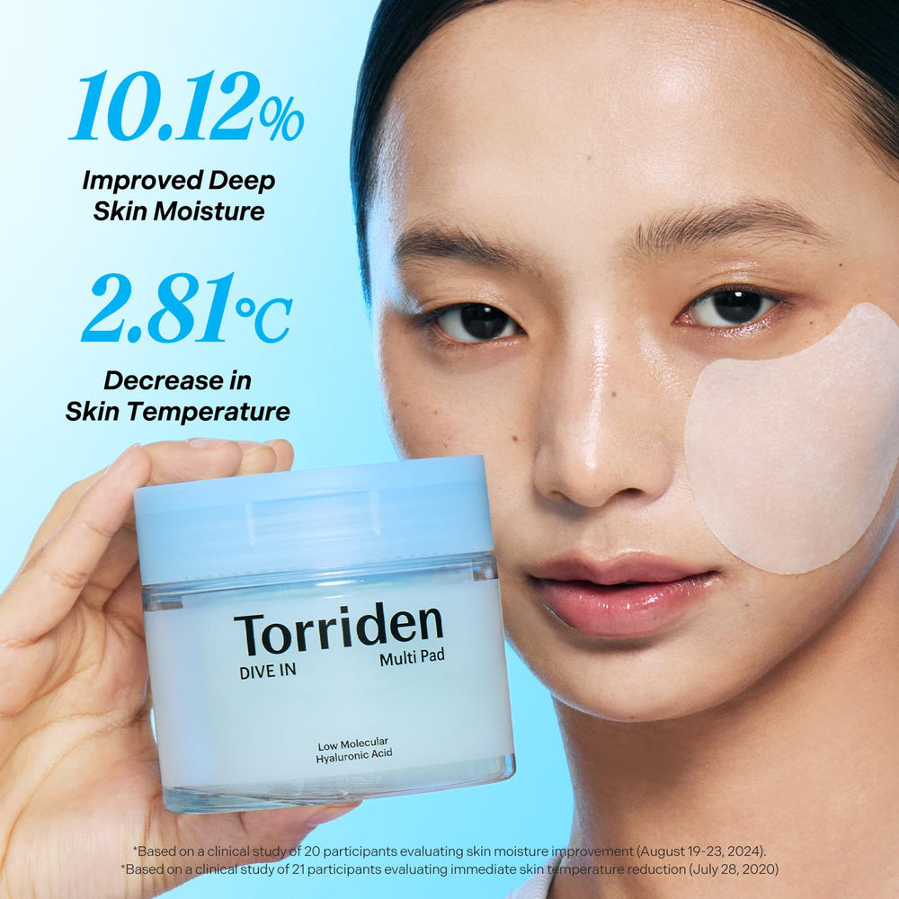 Torriden DIVE IN Multi Pad post-sun use scenario suggests cooling and soothing relief.