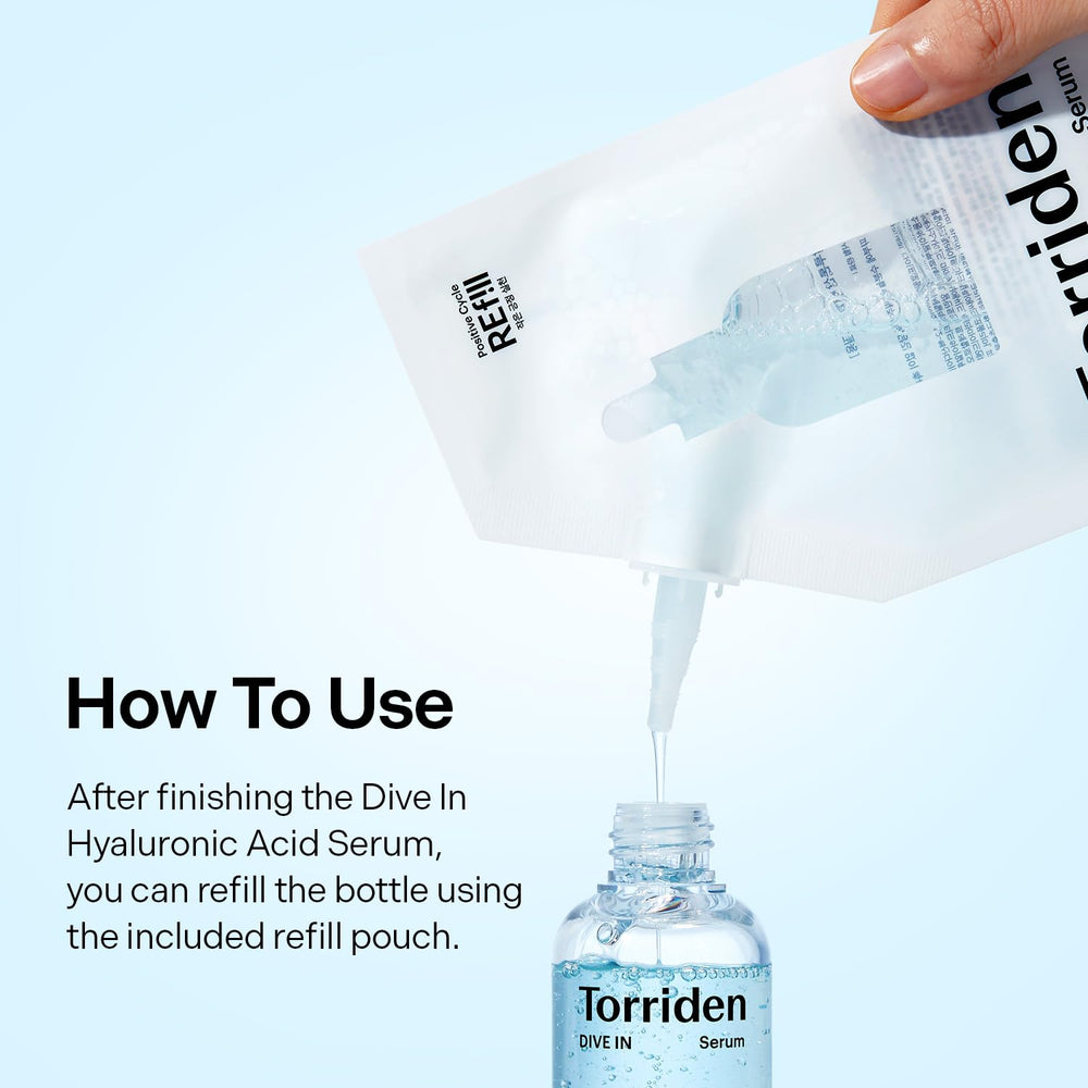 Torriden DIVE IN Serum application image suggests smooth makeup prep.