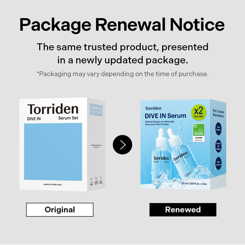 Torriden DIVE IN serum vegan certification badge reinforces an ethical skincare option.