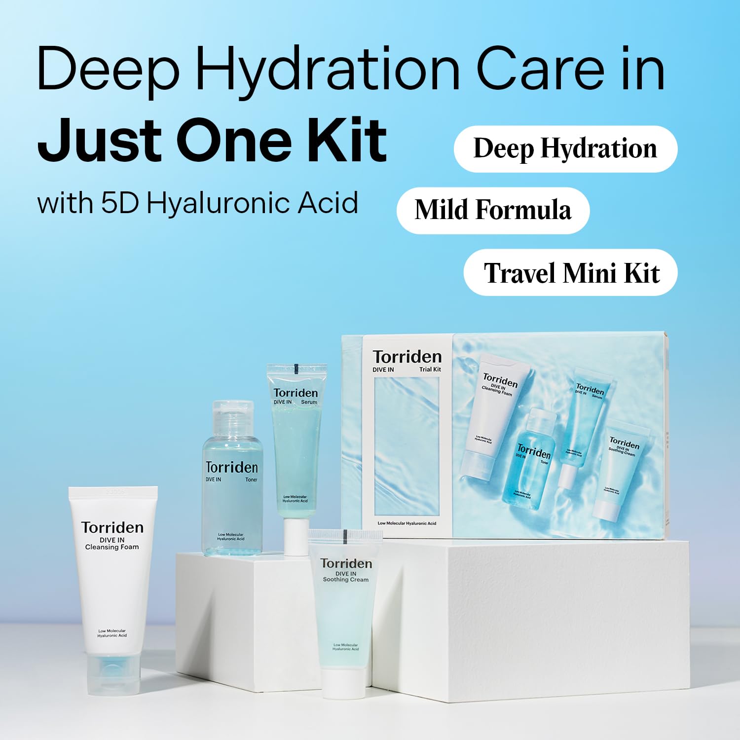 Torriden DIVE IN toner bottle with light, refreshing prep.