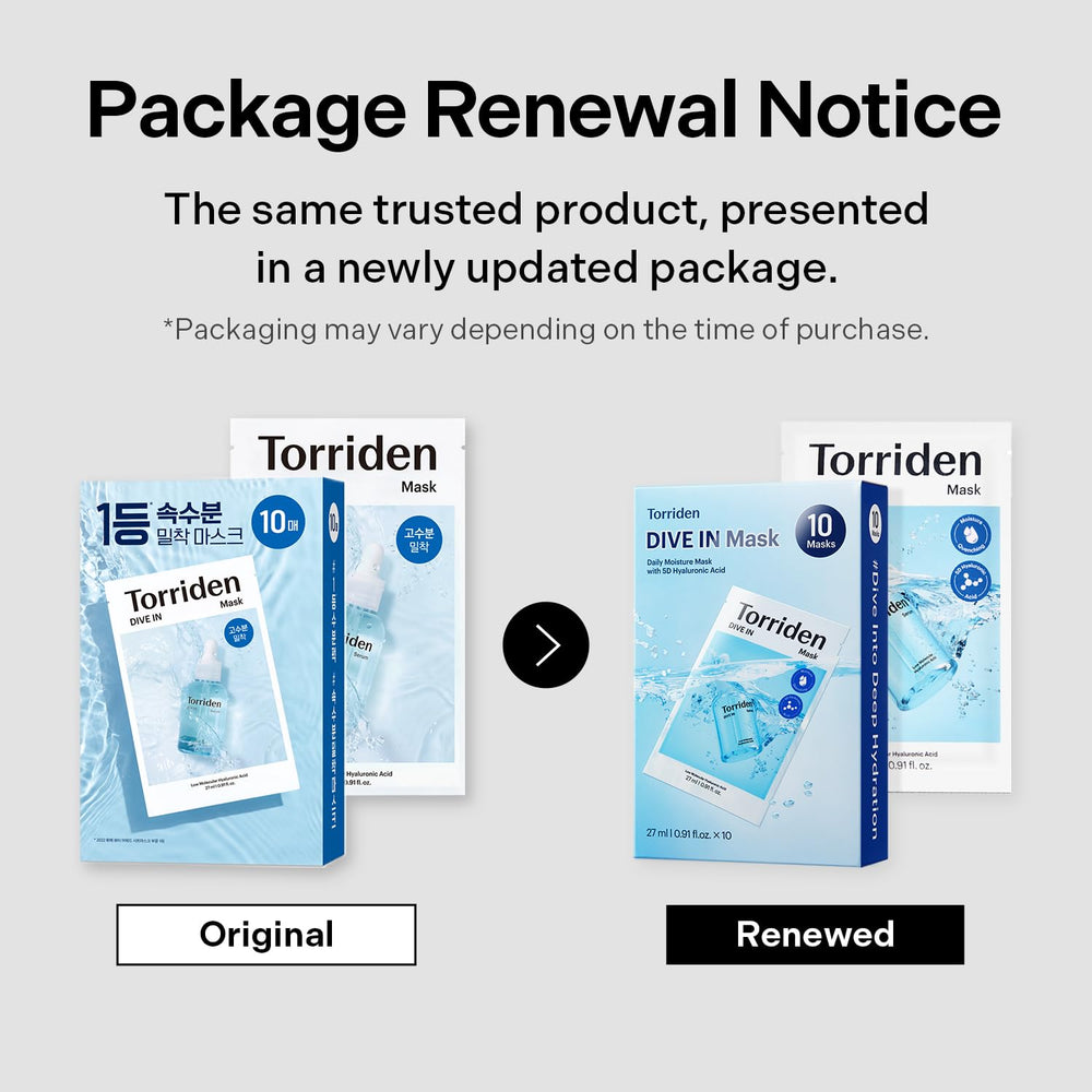 Torriden DIVE IN vegan certification icon on packaging.