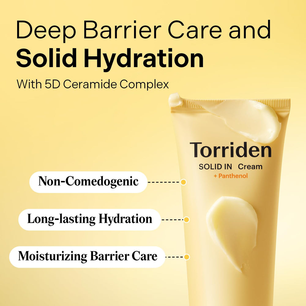 Torriden SOLID IN Ceramide Cream 5D complex close-up highlights advanced moisture retention.