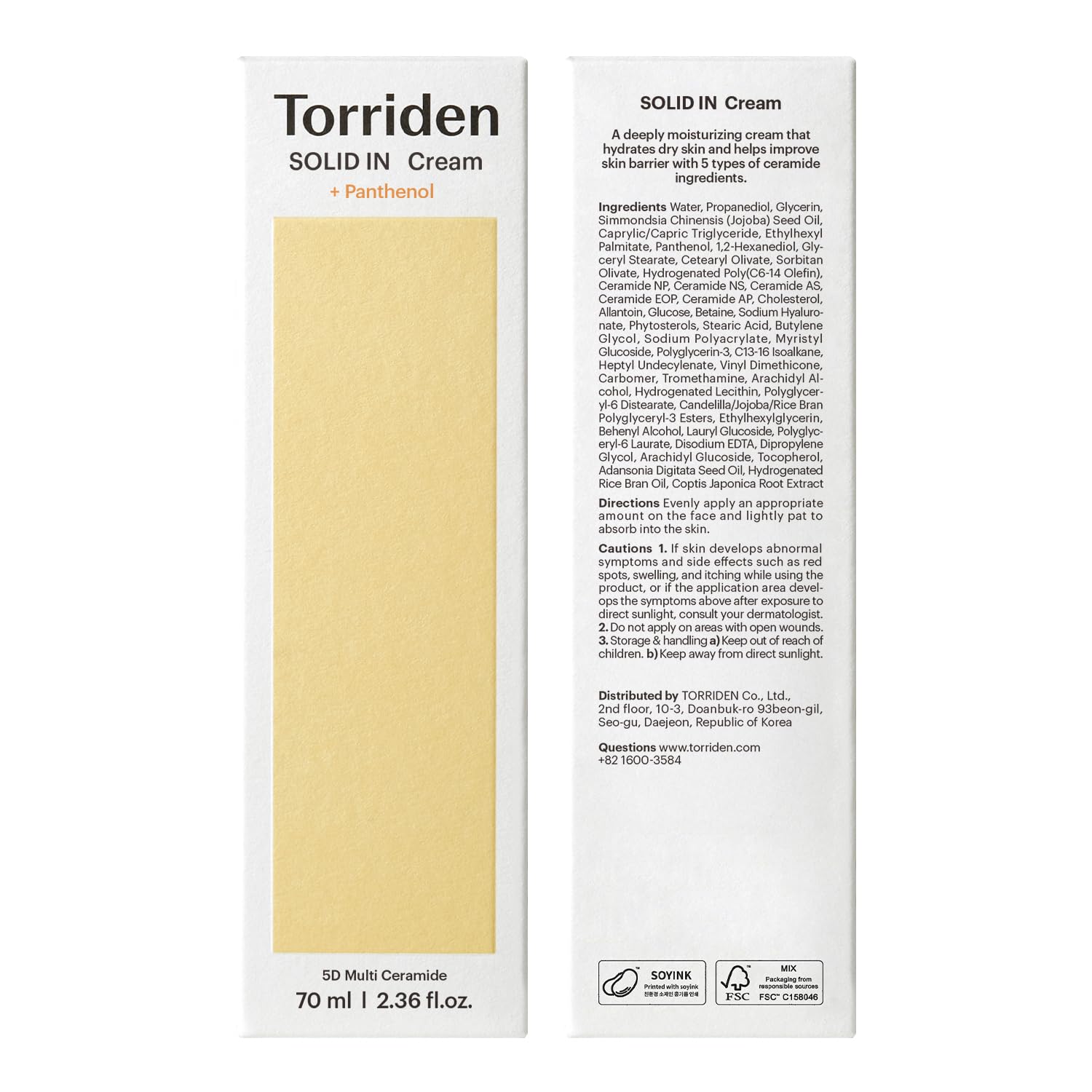 Torriden SOLID IN Ceramide Cream packaging update note and product transition.