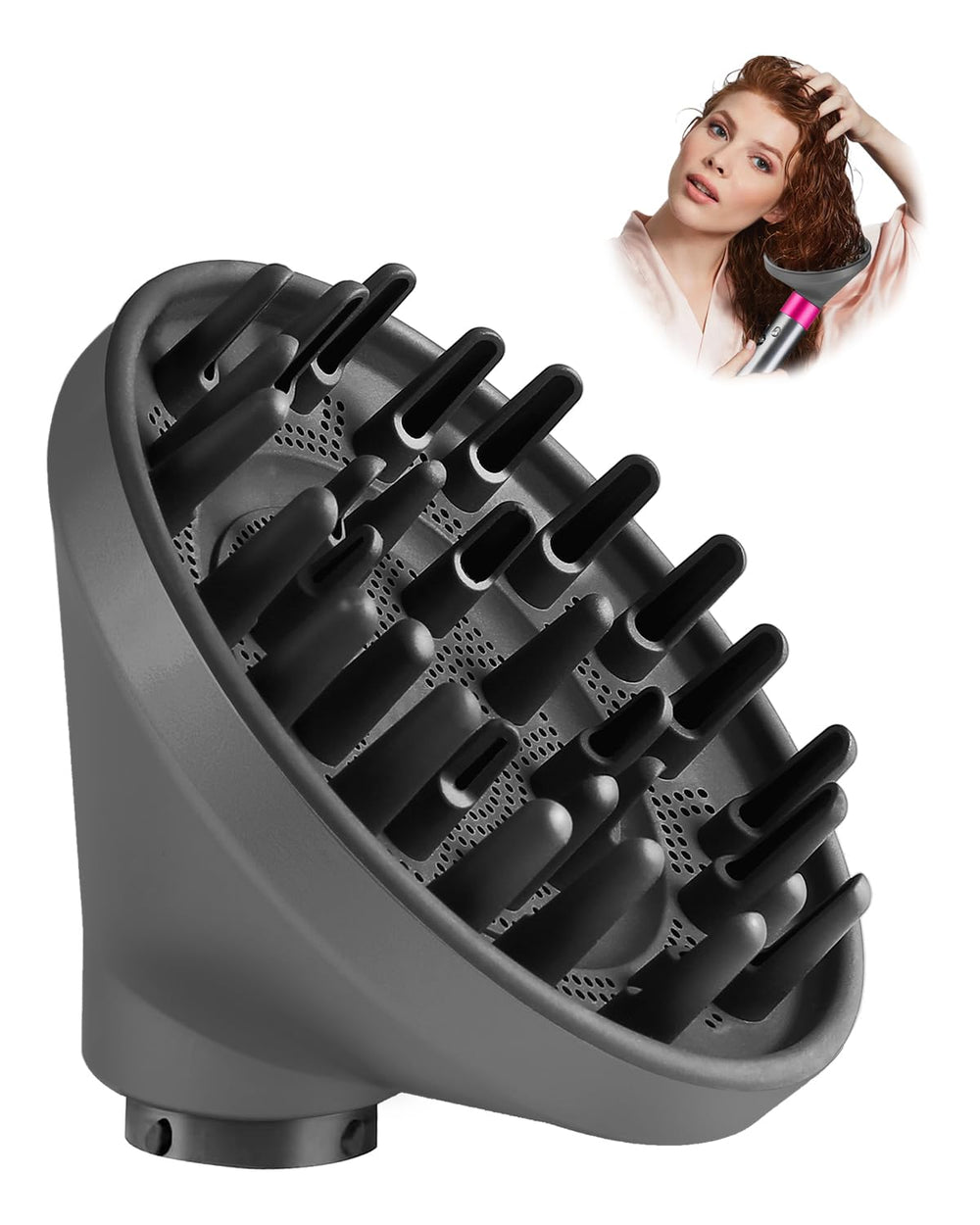 TOSAGE diffuser nozzle close-up demonstrates Dyson Airwrap compatibility and smoother airflow.