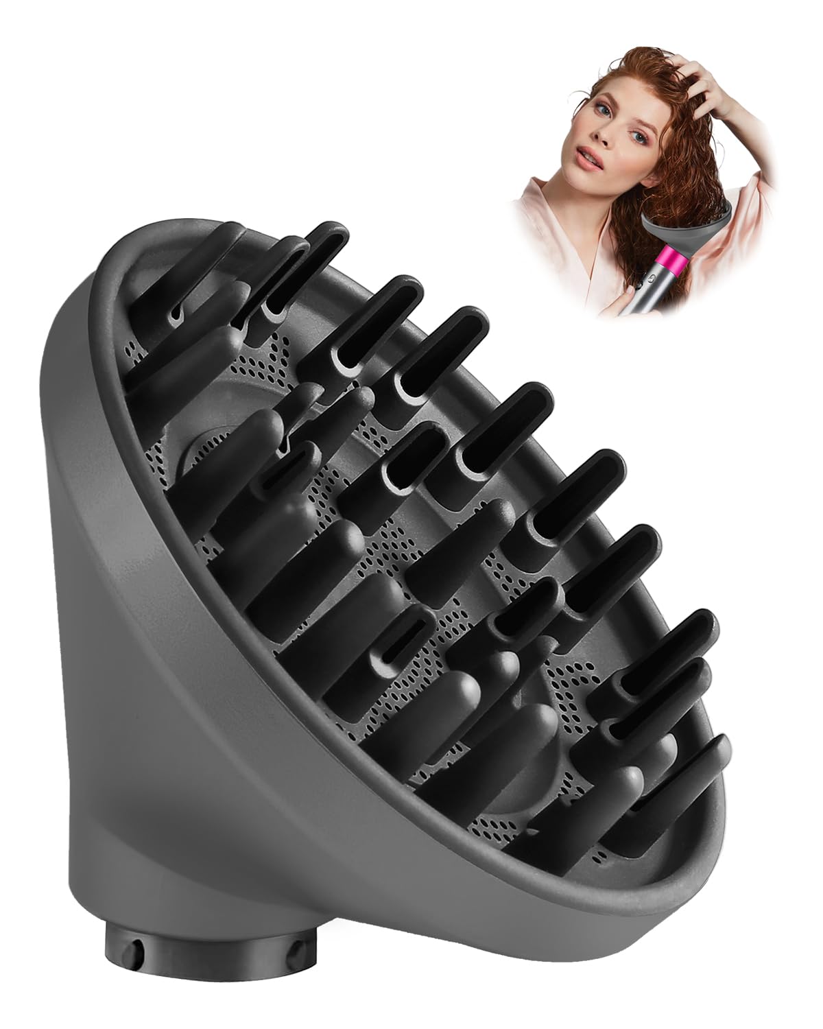 TOSAGE diffuser nozzle close-up demonstrates Dyson Airwrap compatibility and smoother airflow.