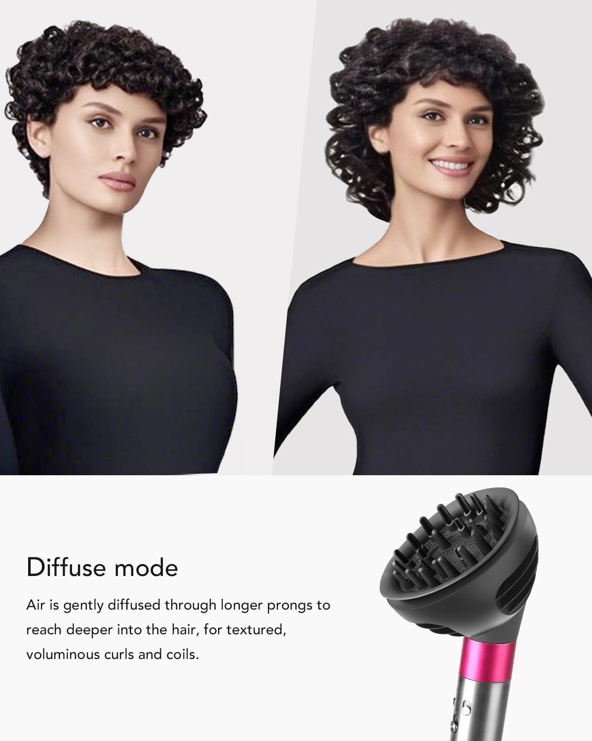 TOSAGE dome-mode diffuser shapes natural-looking curls with focused airflow.