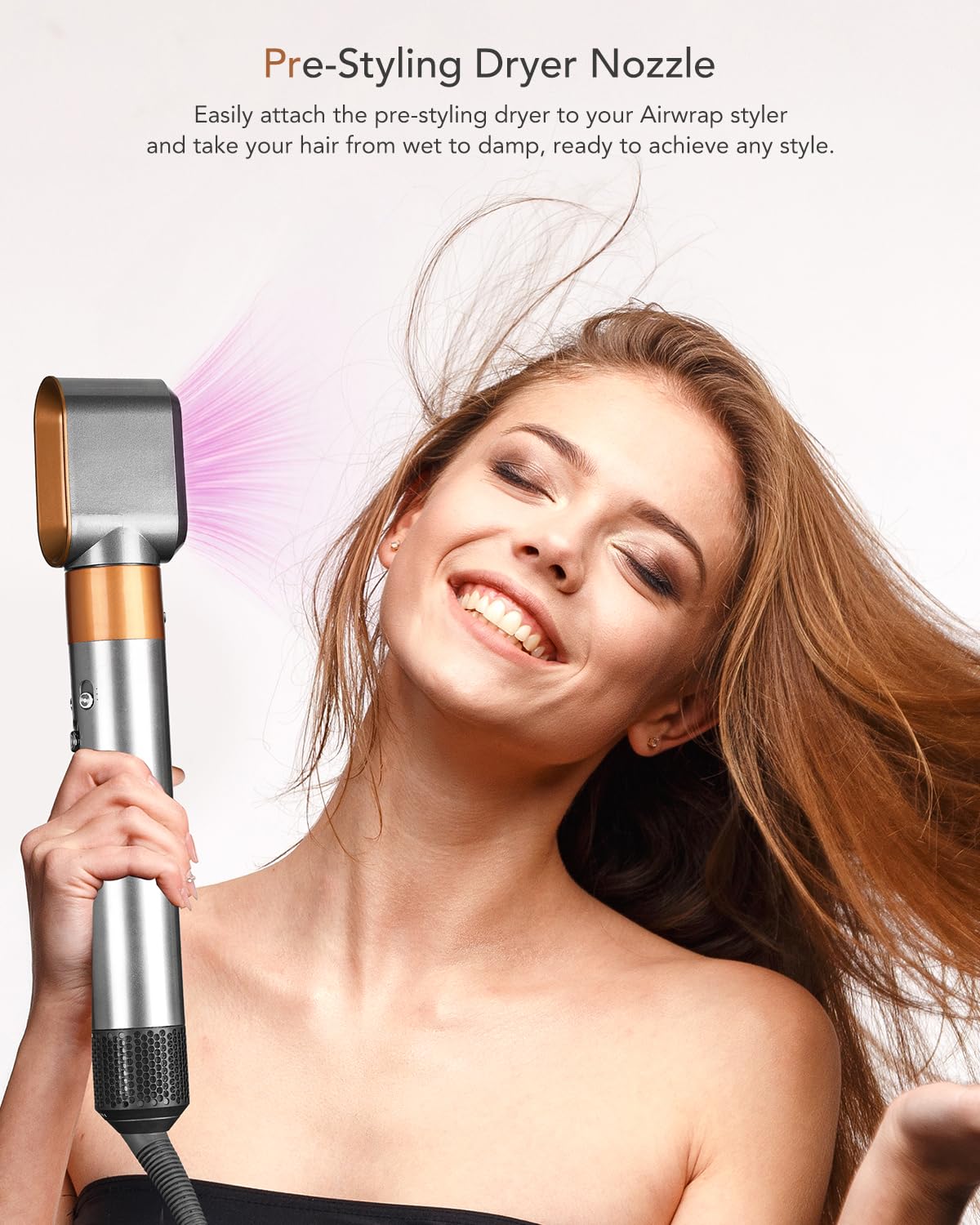 TOSAGE pre-styling dryer nozzle assembled attachment demonstrates Airwrap compatibility