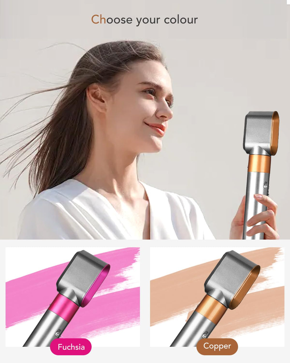TOSAGE fast-drying nozzle with nickel-copper finish aids gentle prep before styling