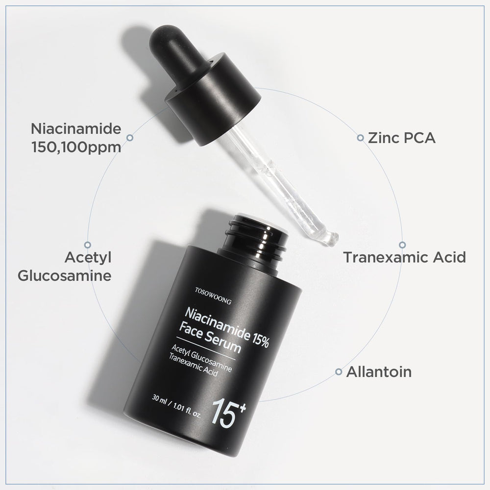TOSOWOONG Niacinamide 15% serum swatch before after tone evenness
