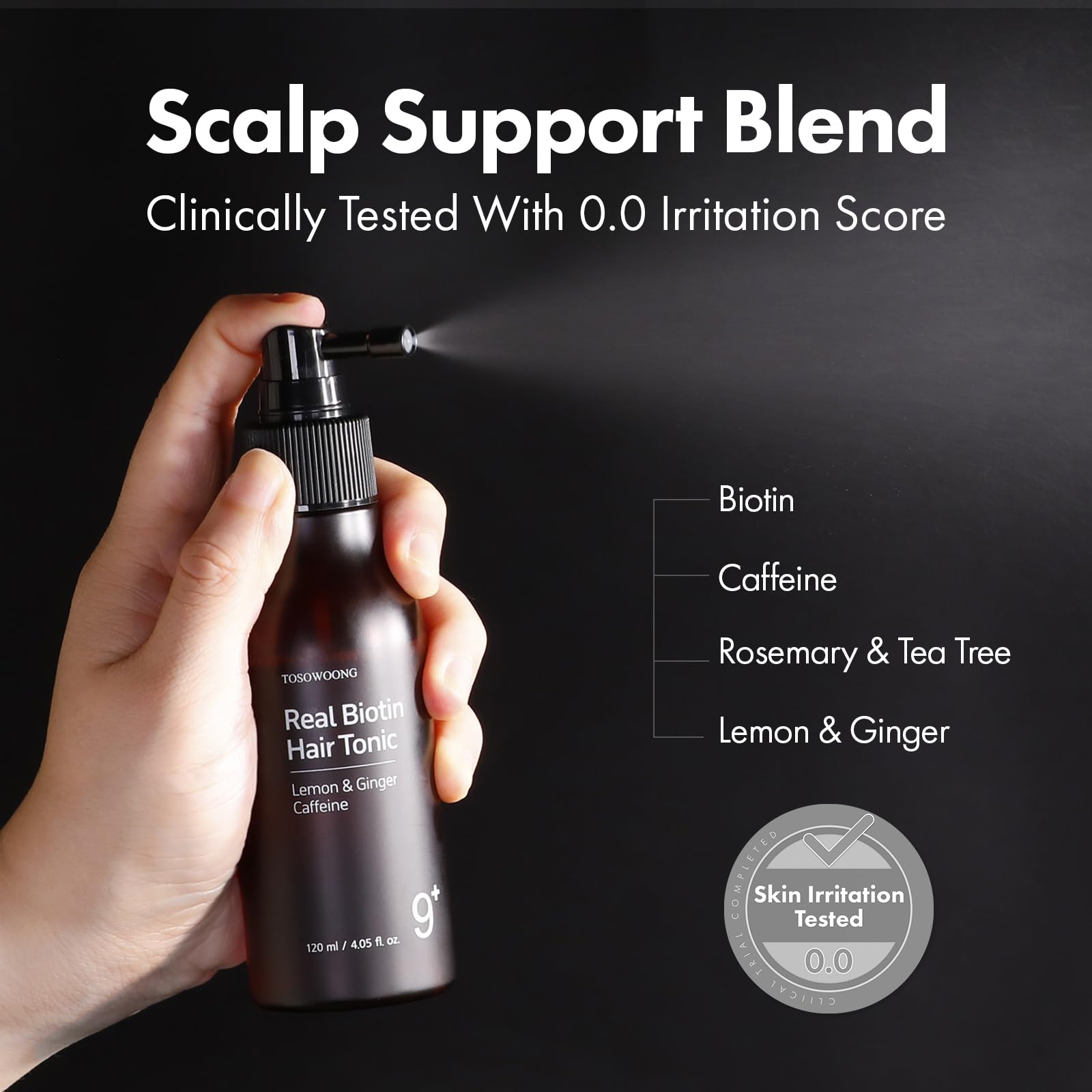 TOSOWOONG scalp spray in use demonstrating cooling relief and convenience