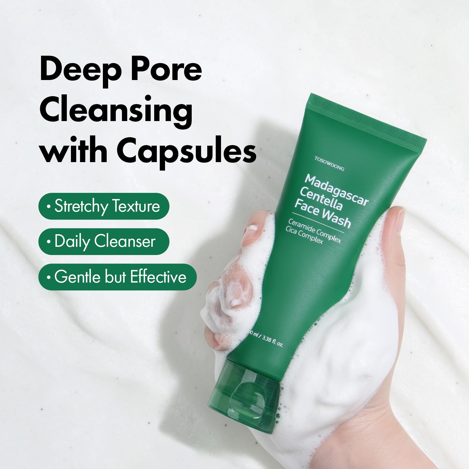 TOSOWOONG micro capsules in foam capturing impurities and blackheads