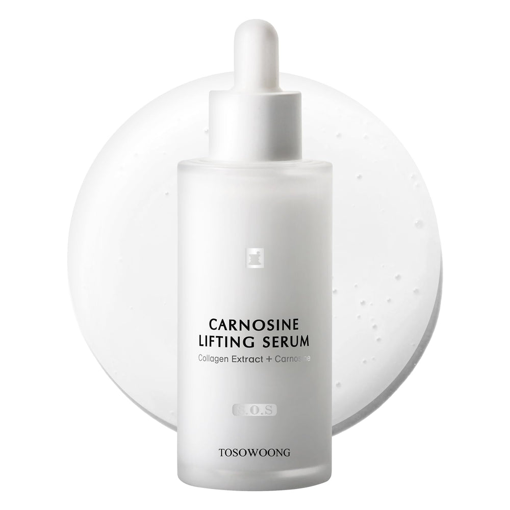 TOSOWOONG bottle front view showing clear label and firming serum benefits